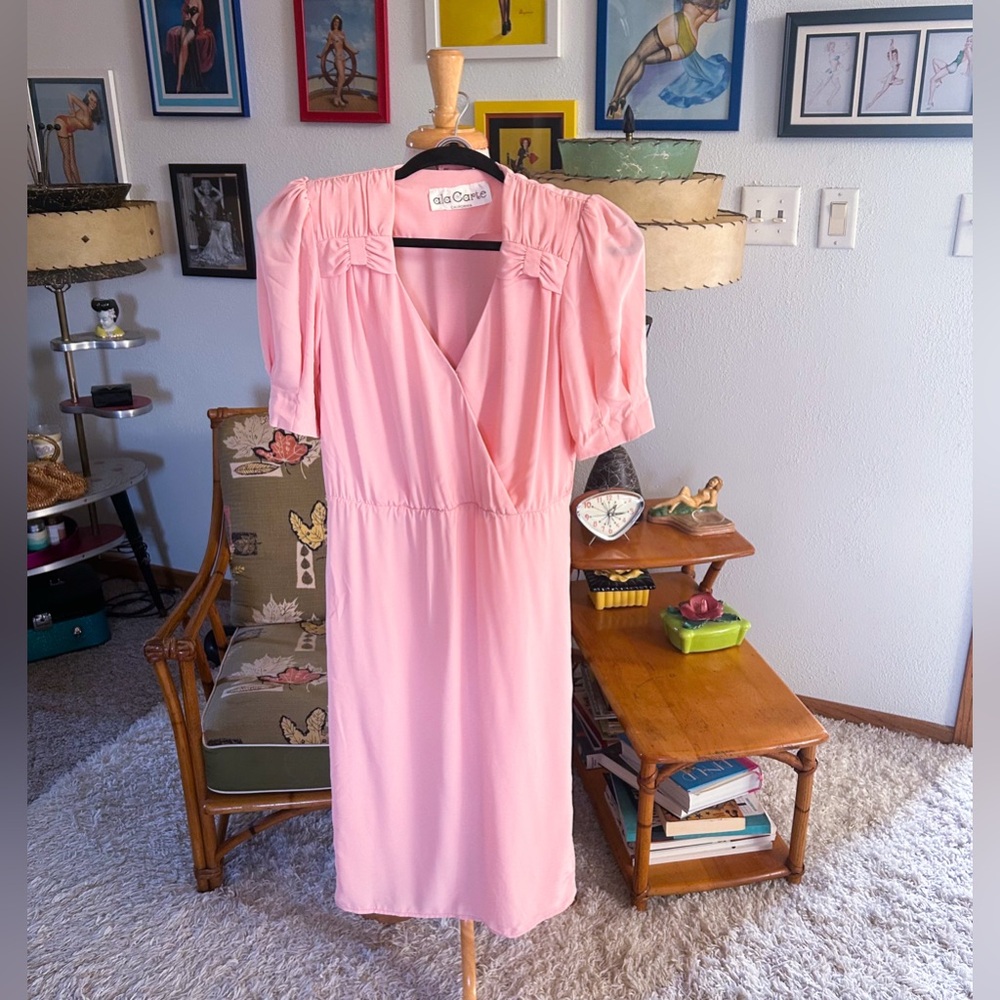 Vintage 1940s Style Dress l Petal Pink l S M l 40s 80s | Pinup | Party